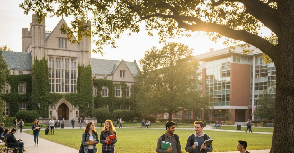 Happy students on campus